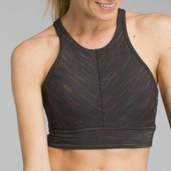 Prana Itzel Lattice Back High Neck‎ Gray Wireless Pullover Sports Bra SMALL - Picture 2 of 9